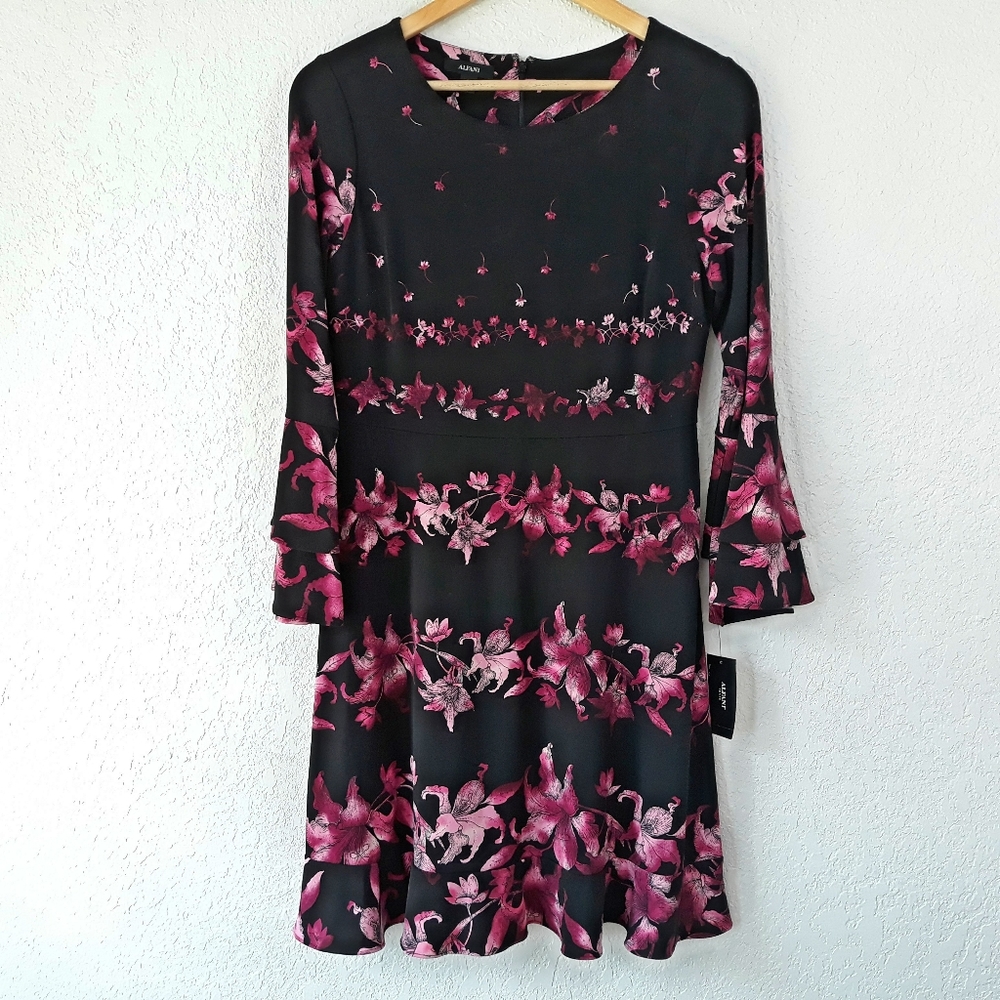Alfani Dress, Midi Black with Lilies